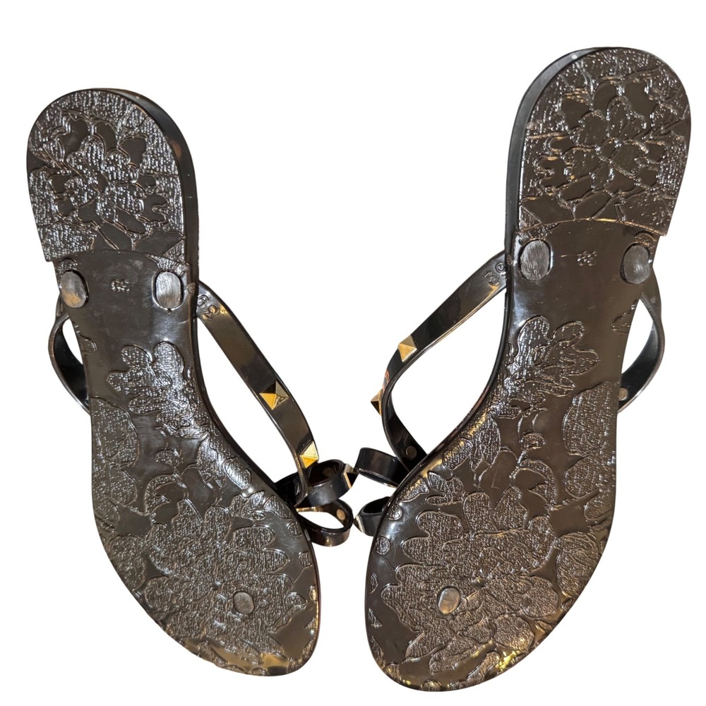 Ann More Studded Bow Thong Sandals Black Jelly Slides‎ Flats 8.5 women's EUC - Picture 8 of 11